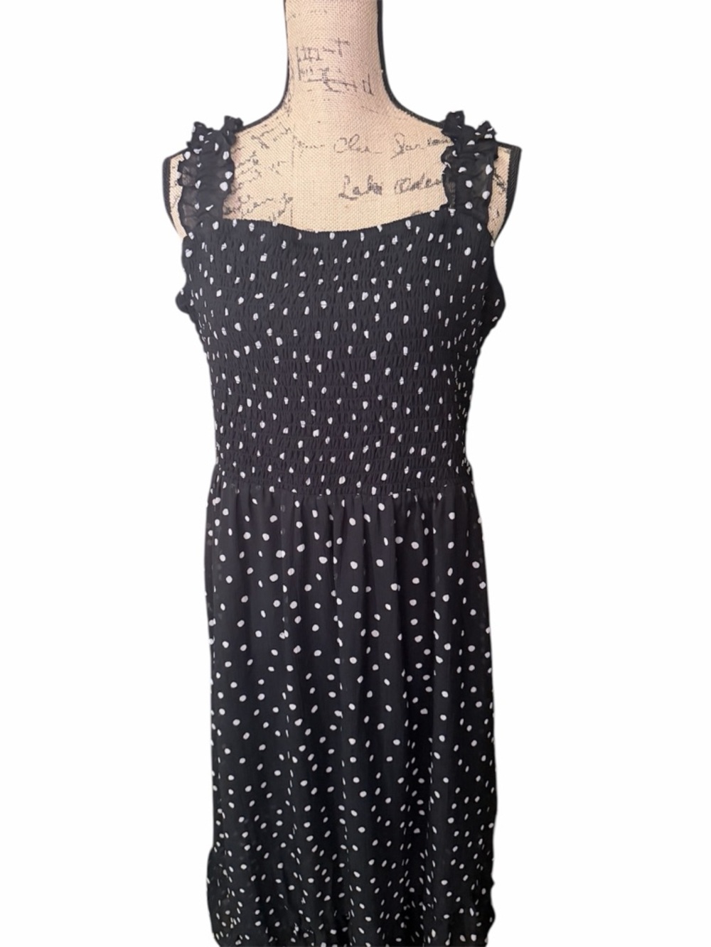 Maurices Black‎ Polka Dot Midi Dress with Ruffle Straps - Picture 4 of 8
